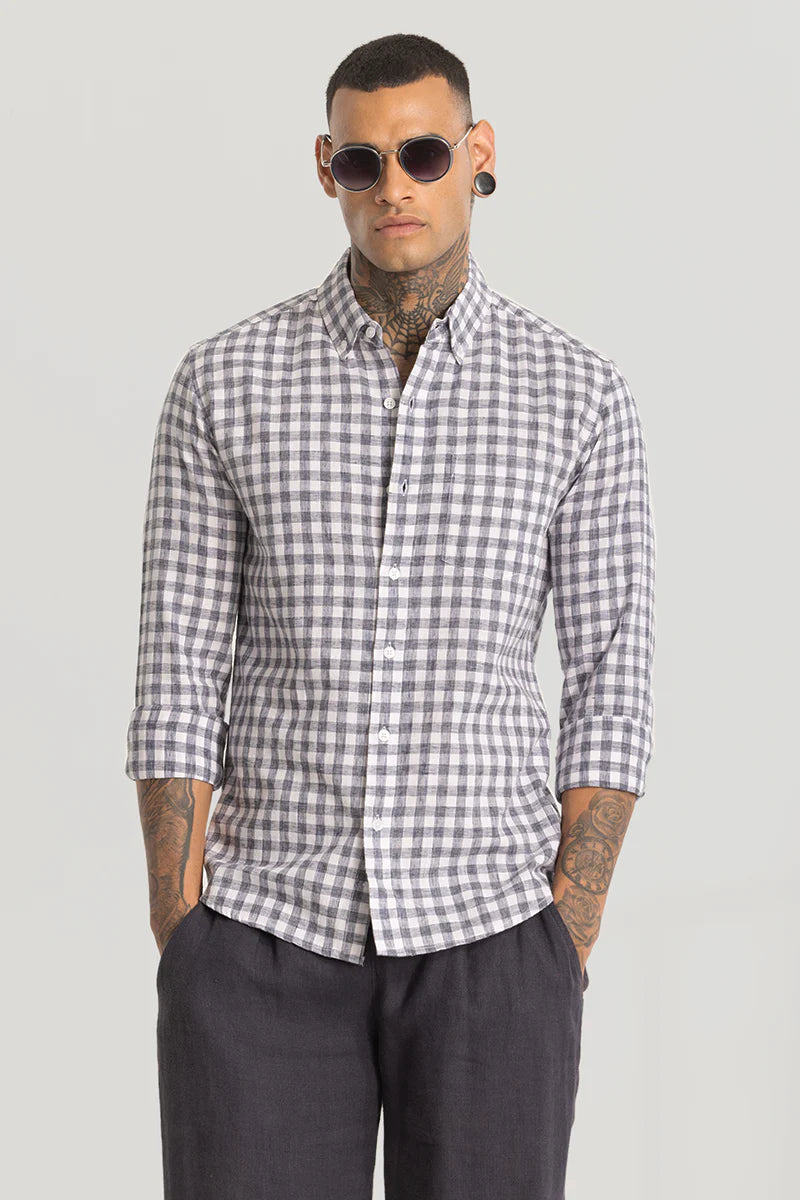 3 Beige Checks Linen Blend Shirt