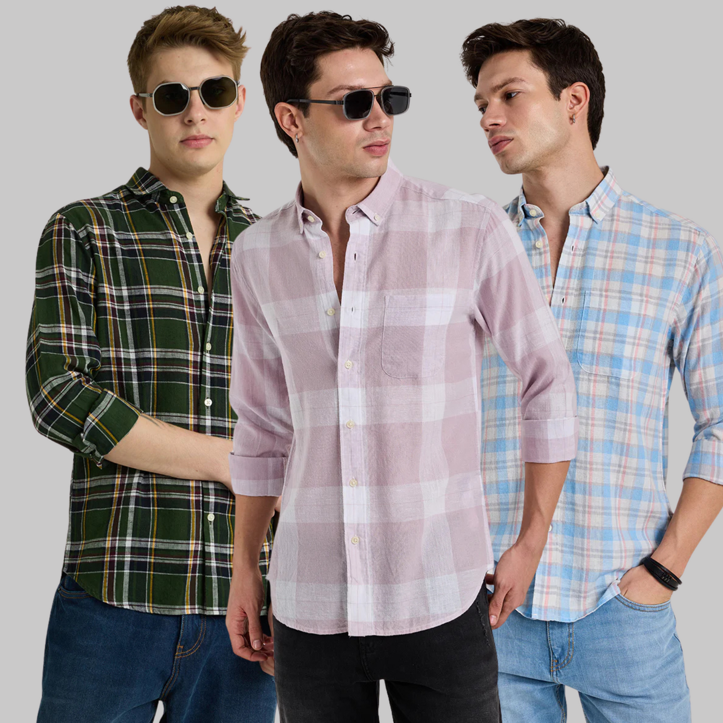 3 Checks Linen Blend Shirt