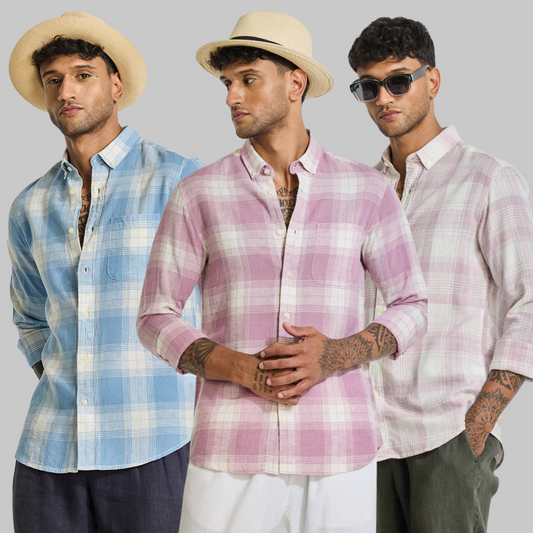 3 Checks Linen Shirt