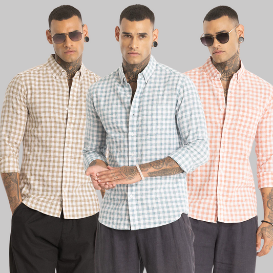 3 Checks Linen Blend Shirt