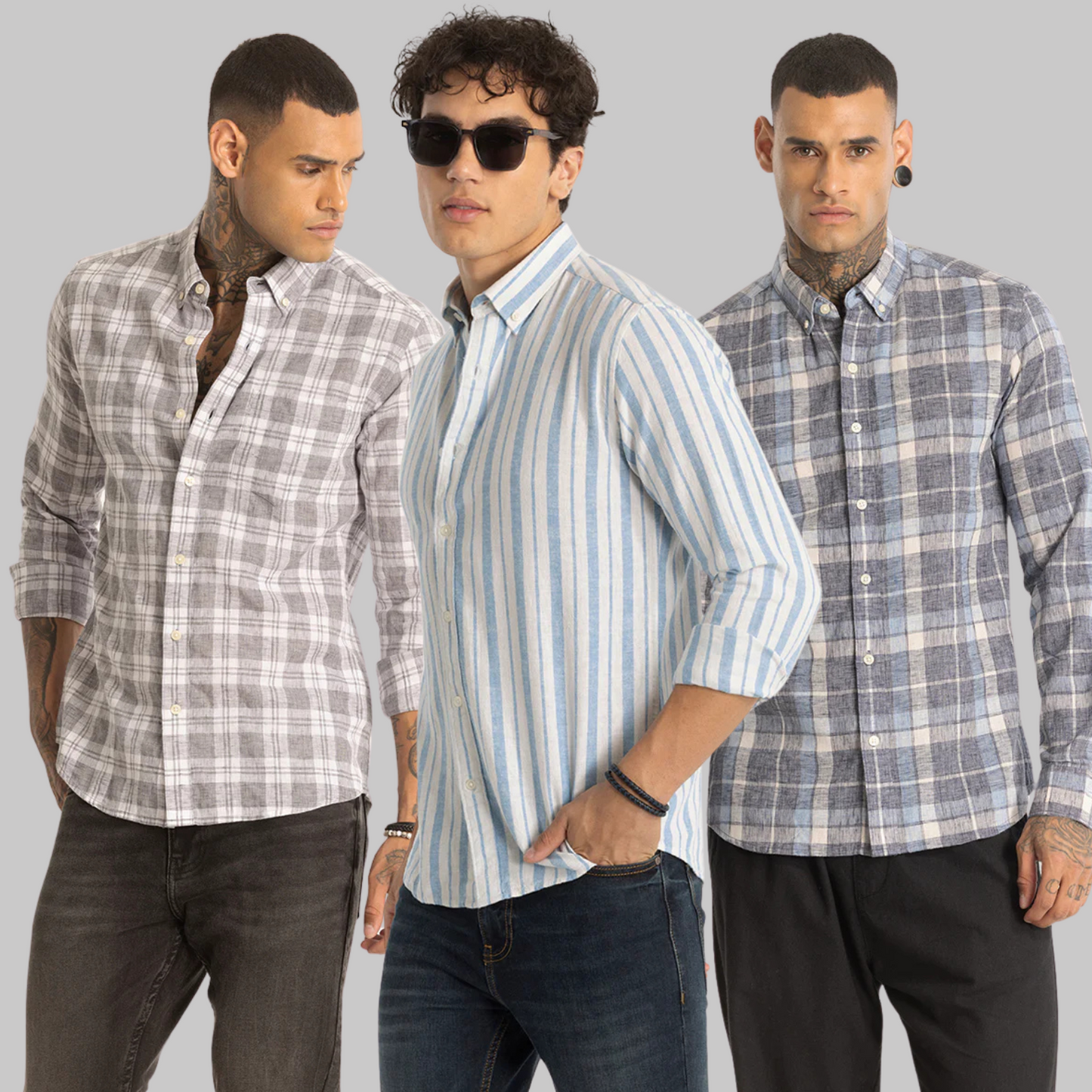 3 Checks Linen Blend Shirt