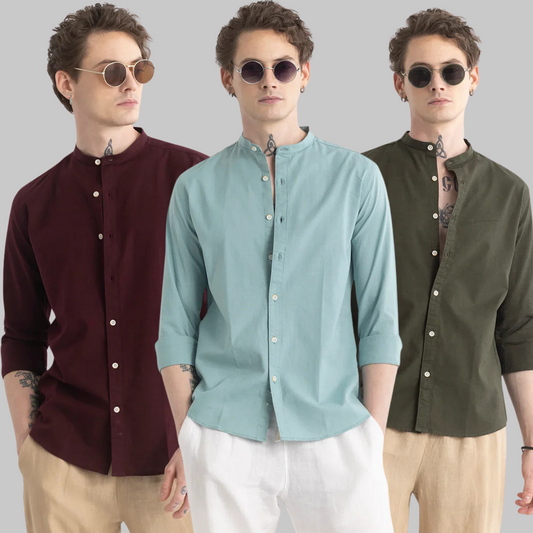 3  Linen Mandarique  Blend Shirt