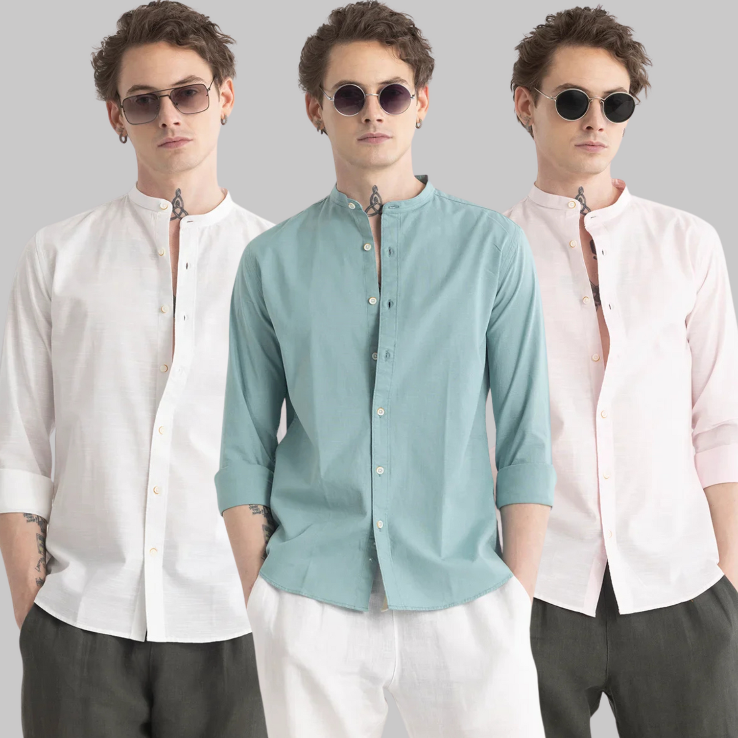 3 Mandarique Linen Blend Shirt