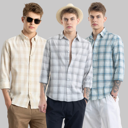 3 Axis Peach Checks Linen Shirt