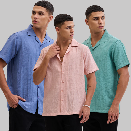 3 Turquoise Box Fit Linen Blend Shirt