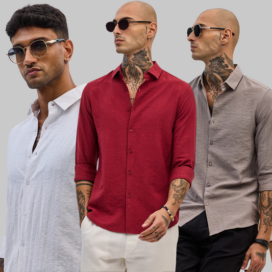 3 Red Slim Fit Linen Shirt