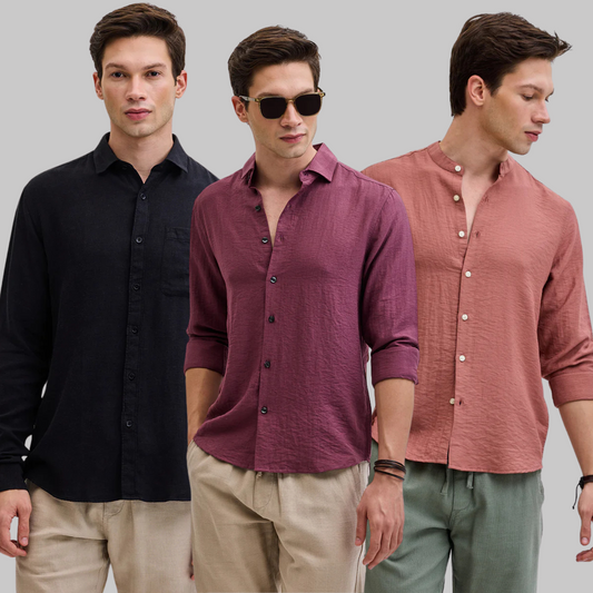 3 combo Textured Linen Blend Shirt